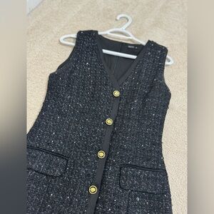 MOTF Black Tweed Vest Dress with Gold Buttons